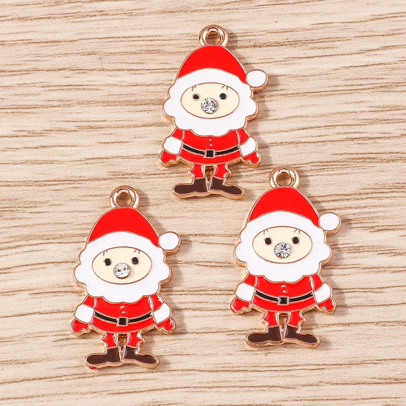 Kerst hanger/bedel voor ketting of armband – Vrolijke kerstman emaille charms set - 10 stuks