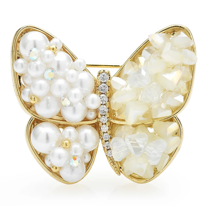 Broche dieren | Vlinder met kristal en parel – handgemaakt en elegant