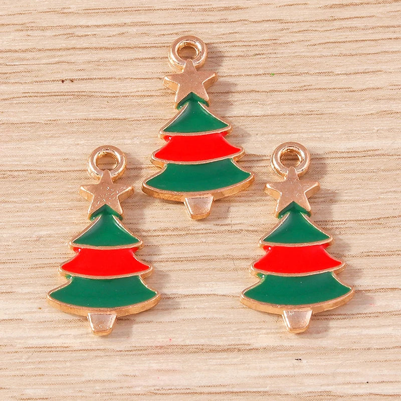 Kerst hanger/bedel voor ketting of armband – Mix van 10 modieuze emaille kerstboom bedels