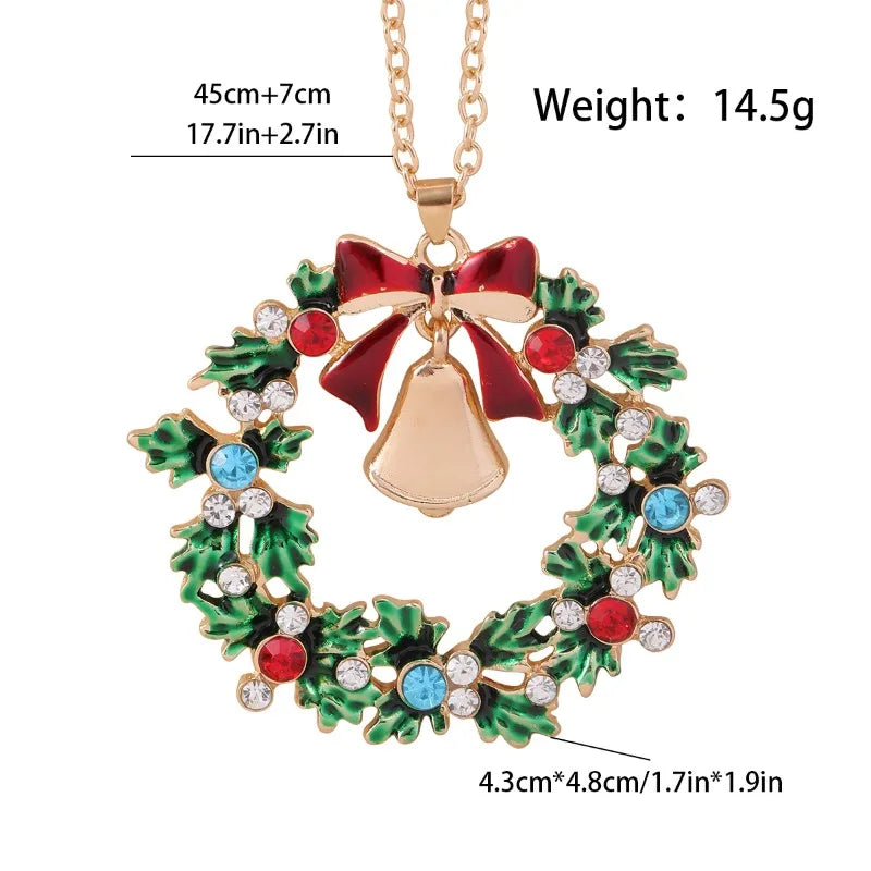 Kerst ketting met fonkelende strassteen krans en belhanger – feestelijke dames sieraden