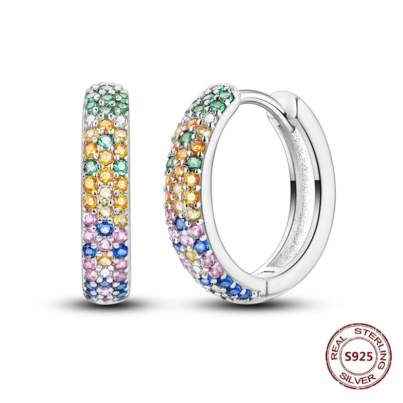 Oorbellen Regenboog Zirkonia Rond 925 Zilver Hoepelvormig voor Dames