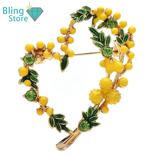 Broche Bloem Hartvormige Fruitspeld in Franse Stijl – Enamel Design