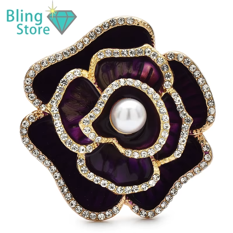 Broche Bloemen - Klassieke Camelia en Pioen Emaille Speld
