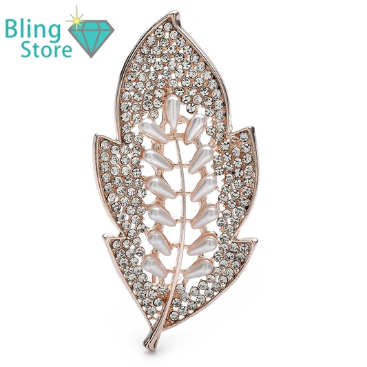 Broche Bloem met Parel en Bladmotief – Klassiek en Elegant Design