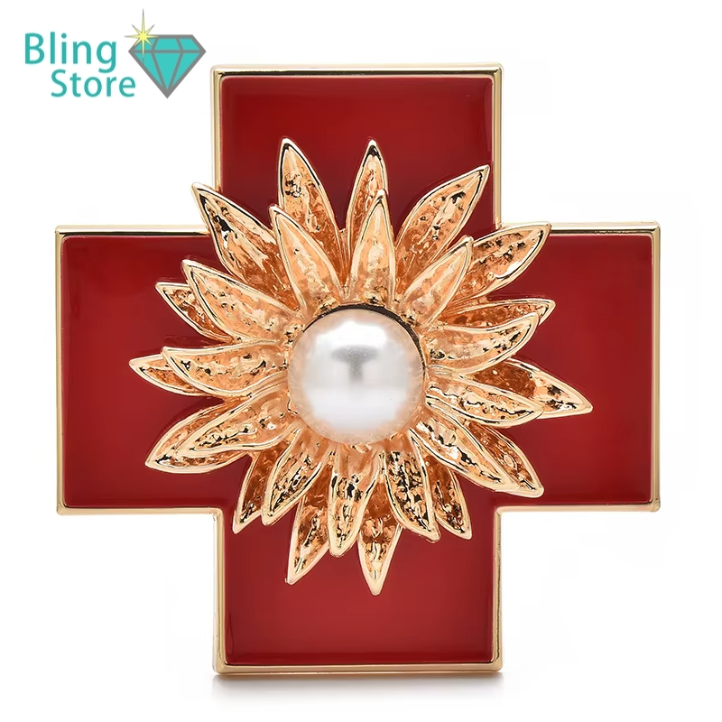 Broche Bloemen - Grote Barokke Kruisbloem Emaille in 3 Kleuren