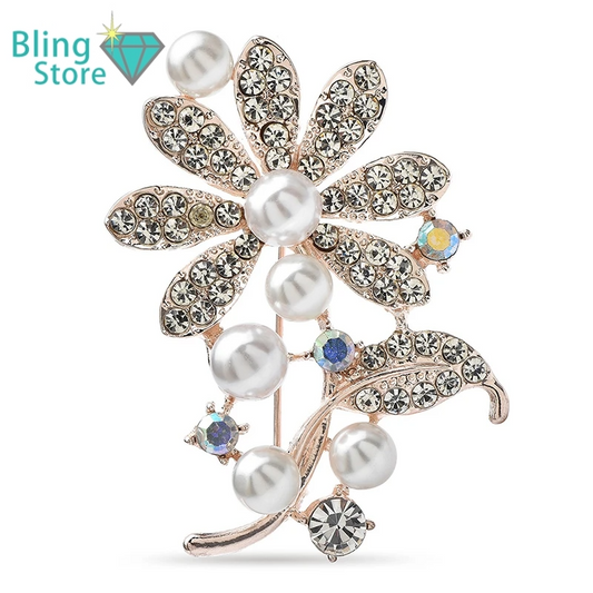 Broche Bloem met Parel en Blad – Elegante Speld voor Jas of Tas